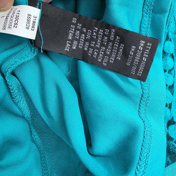 IZ Byer Lace Dress Turquoise Blue Fit Flare Sleeveless Boho Party Large Womens - Picture 6 of 9